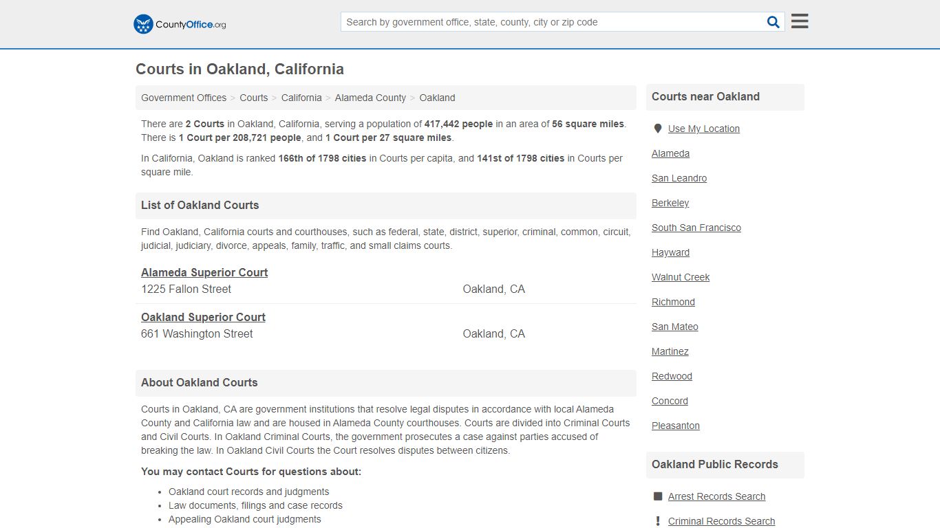 Courts - Oakland, CA (Court Records & Calendars)